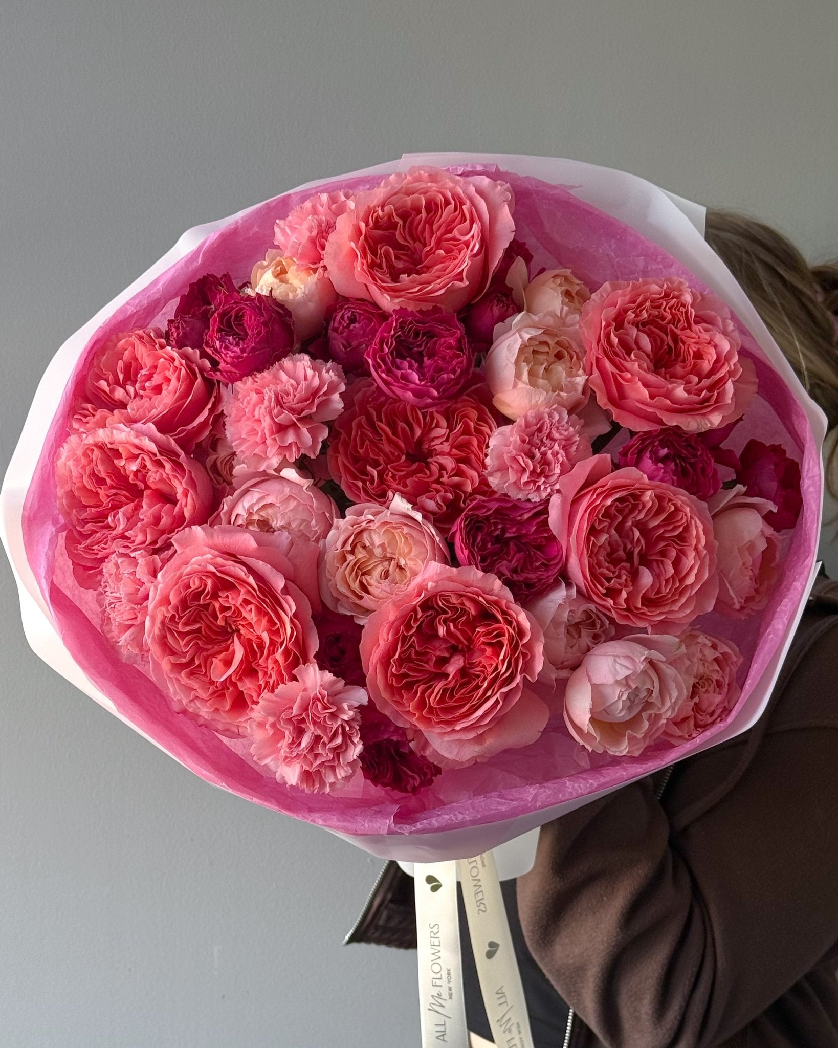 Bouquet “Rosy Symphony” - garden roses, spray roses, carnations - All Me Flowers