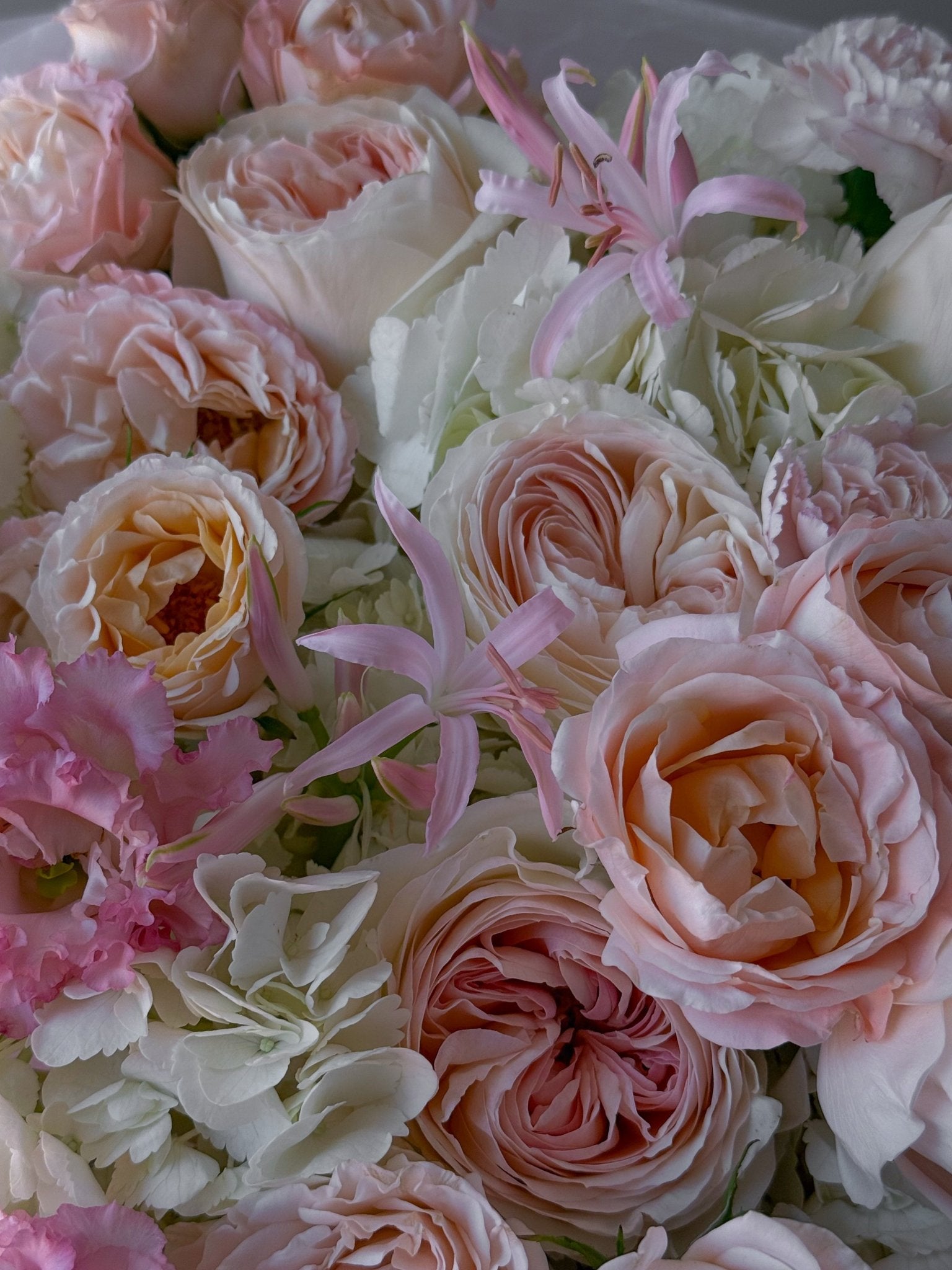 Bouquet “Silk” - roses, nerine, hydrangeas, seasonal flowers - All Me Flowers