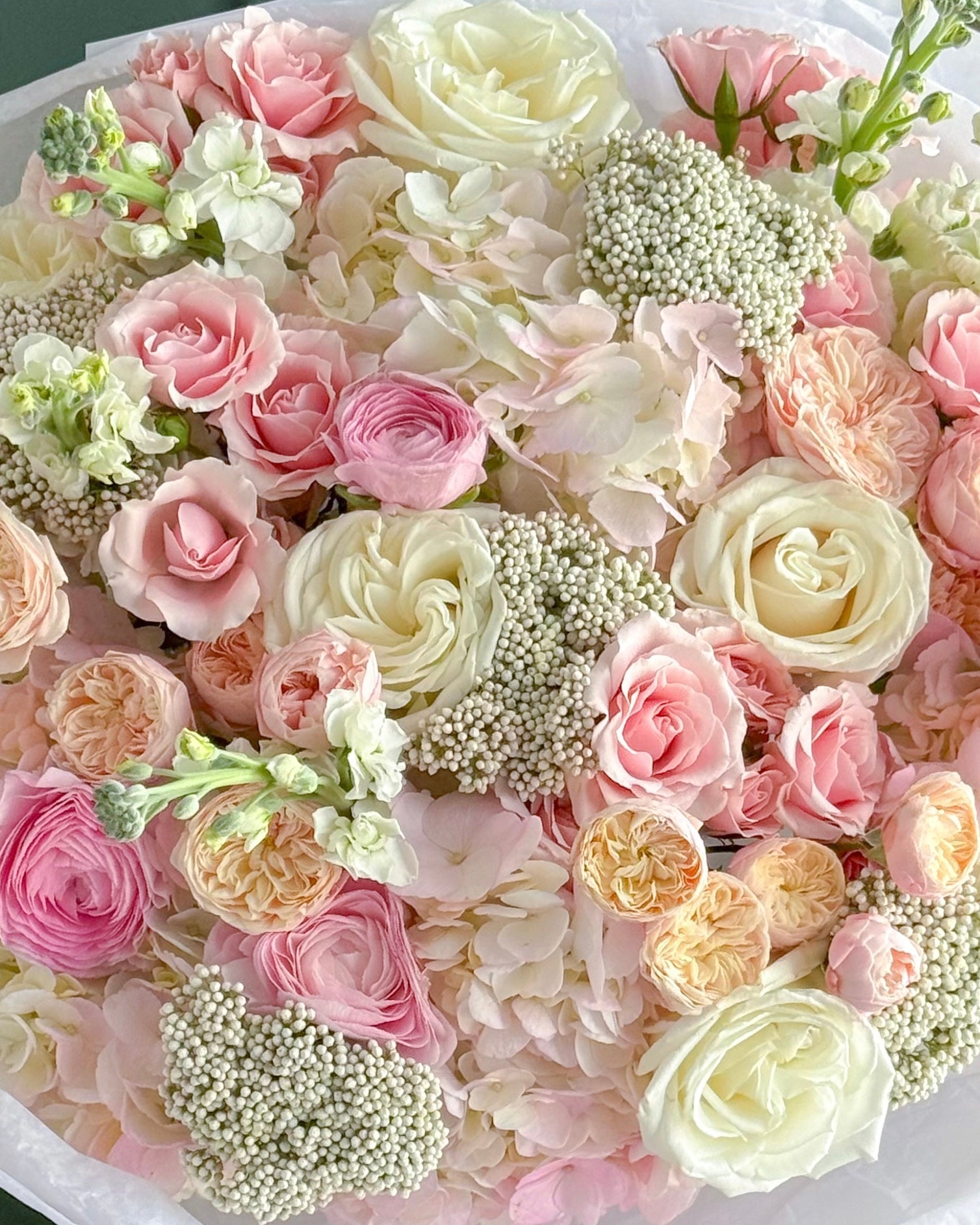 Bouquet “Soft Embrace” - garden peony roses, premium spray roses, ranunculuses - All Me Flowers