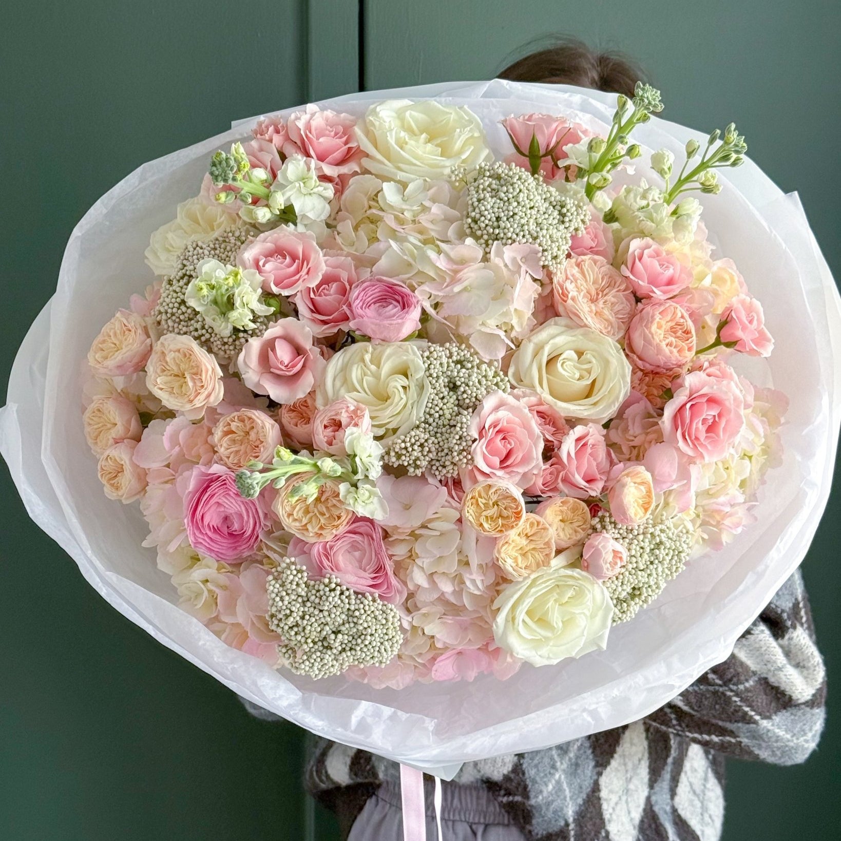 Bouquet “Soft Embrace” - garden peony roses, premium spray roses, ranunculuses - All Me Flowers