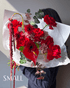 Flow Bouquet "Ruby" - roses, anthuriums, seasonal flowers - All Me Flowers