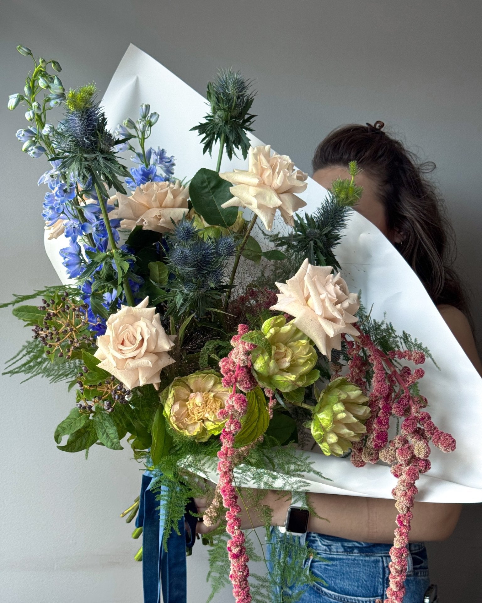 Flow Bouquet "Woodland" - roses, greens, seasonal flowers - All Me Flowers