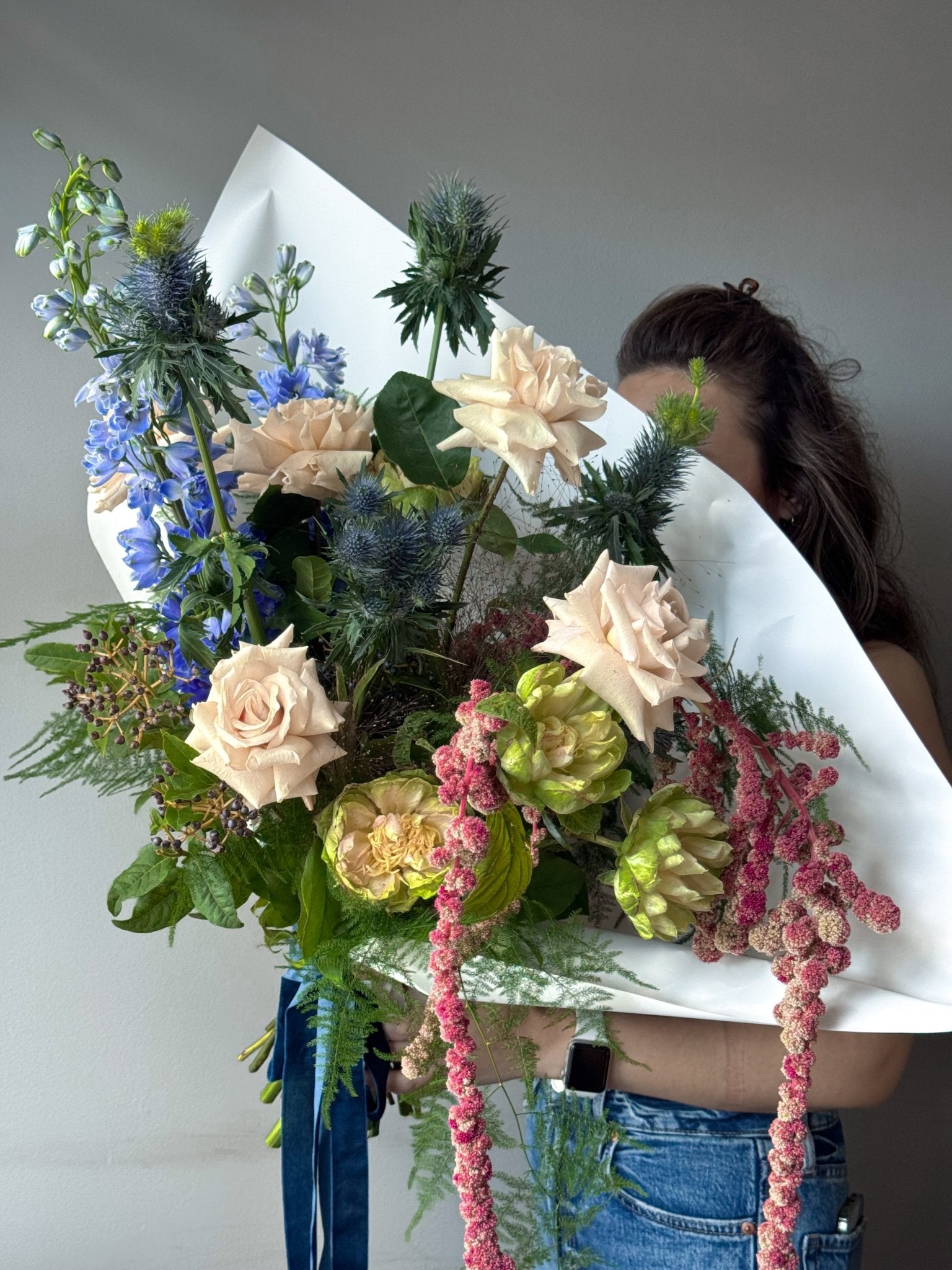 Flow Bouquet "Woodland" - roses, greens, seasonal flowers - All Me Flowers