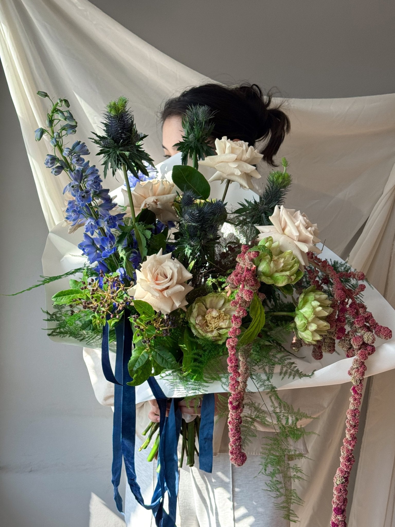 Flow Bouquet "Woodland" - roses, greens, seasonal flowers - All Me Flowers