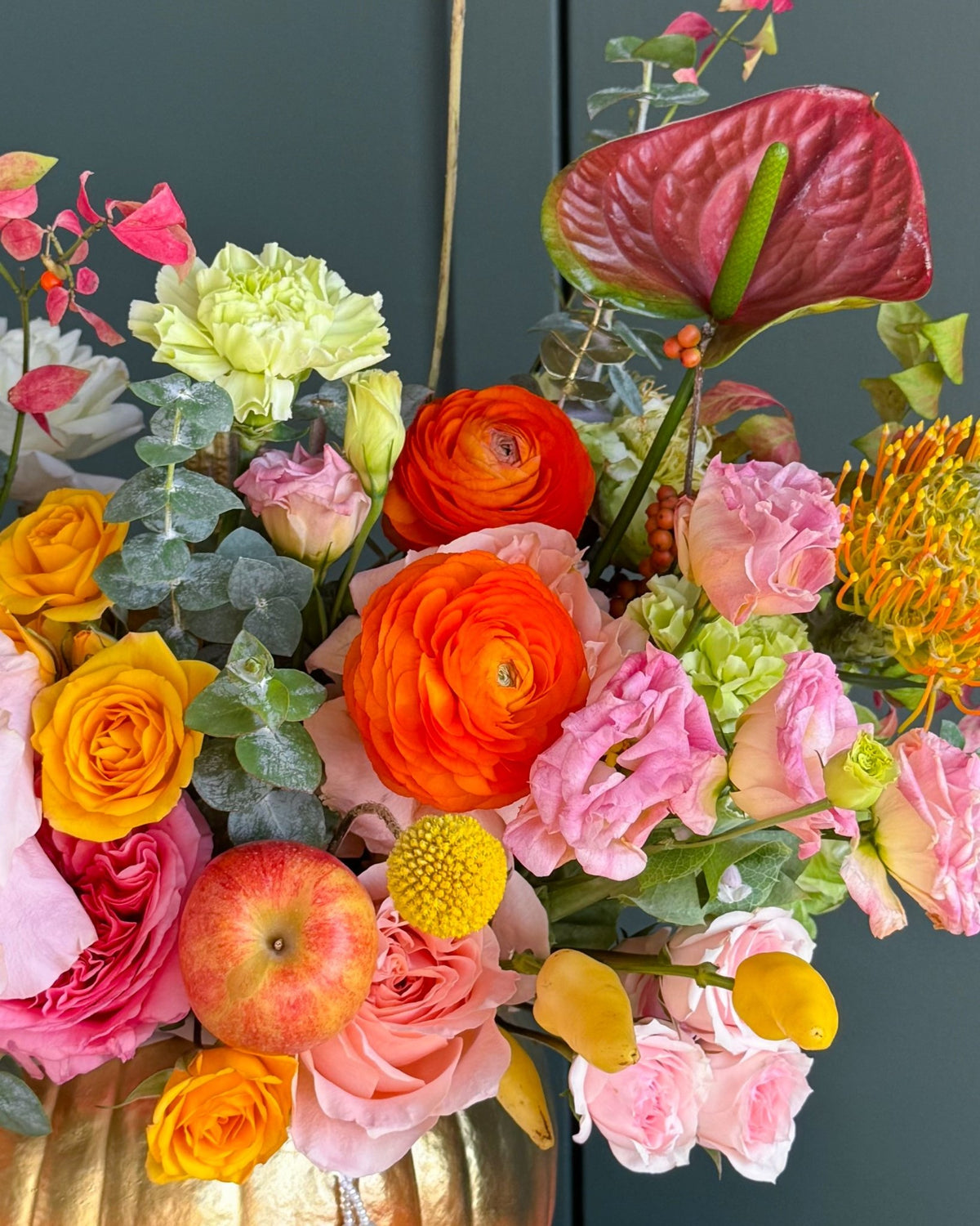 Pumpkin Arrangement “Autumn Glow” - roses, seasonal flowers - All Me Flowers