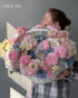 Round Basket "Cotton" - roses, hydrangeas, seasonal flowers - All Me Flowers