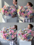 Round Basket "Cotton" - roses, hydrangeas, seasonal flowers - All Me Flowers