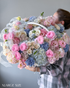 Round Basket "Cotton" - roses, hydrangeas, seasonal flowers - All Me Flowers