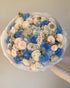 Round Bouquet "Baby Blue" - roses, hydrangeas, seasonal flowers - All Me Flowers