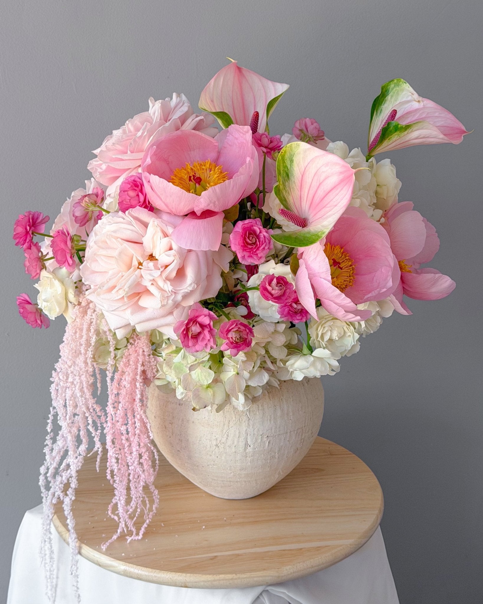 Vase Arrangement “Blush” - hydrangeas, roses, seasonal flowers, vase included - All Me Flowers