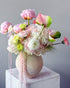 Vase Arrangement “Blush” - hydrangeas, roses, seasonal flowers, vase included - All Me Flowers