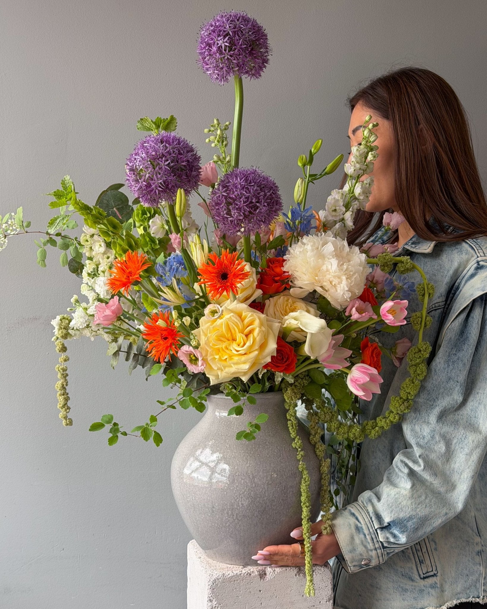 Vase Arrangement “Festival” - roses, mums, seasonal flowers, vase included - All Me Flowers