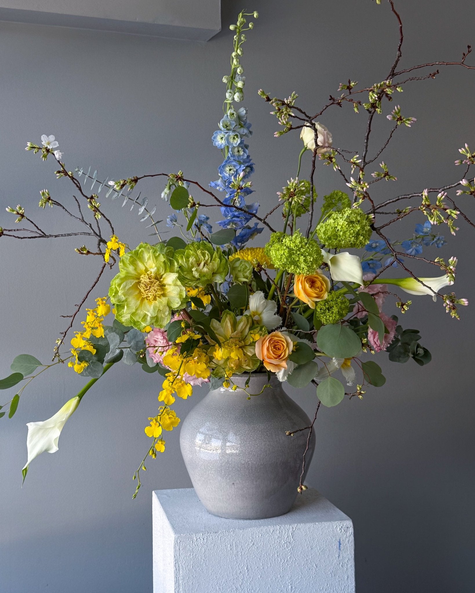 Vase Arrangement “Festival” - roses, mums, seasonal flowers, vase included - All Me Flowers