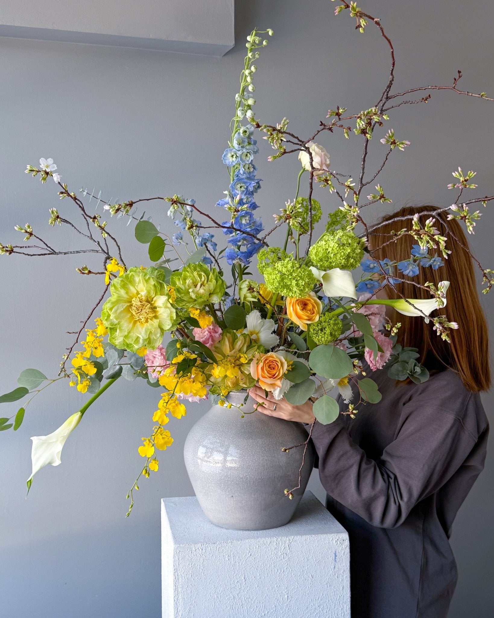 Vase Arrangement “Festival” - roses, mums, seasonal flowers, vase included - All Me Flowers