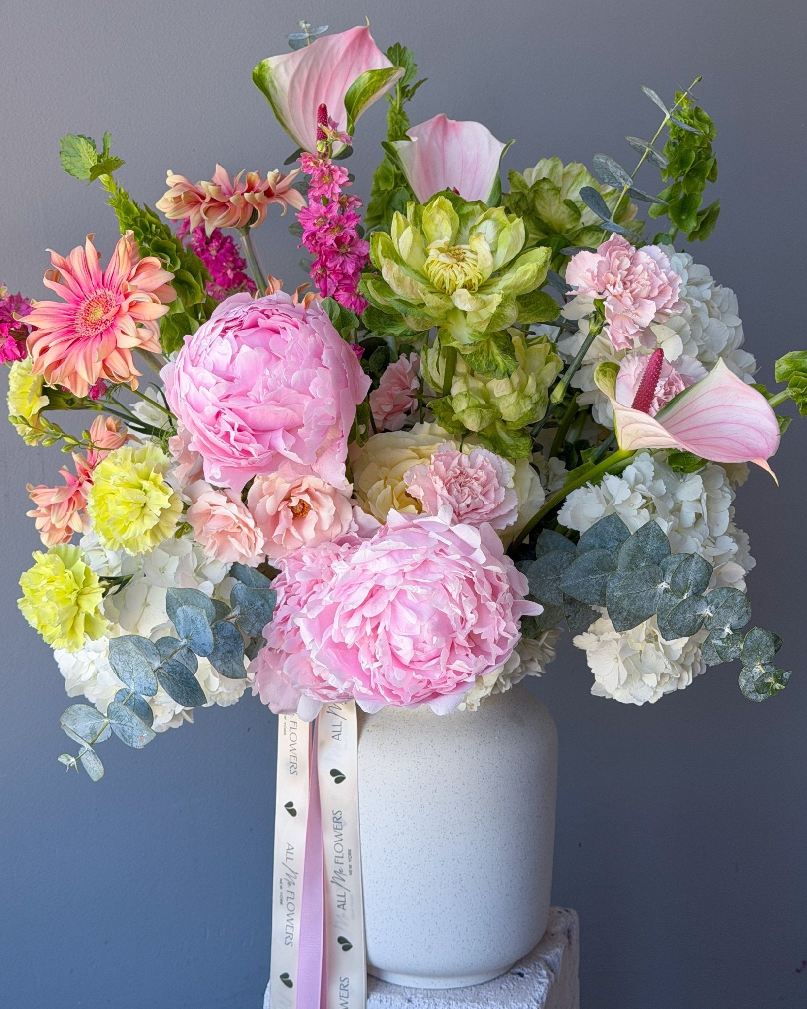 Vase Arrangement “Flourish” - peonies, garden roses, anthurium, seasonal flowers - All Me Flowers