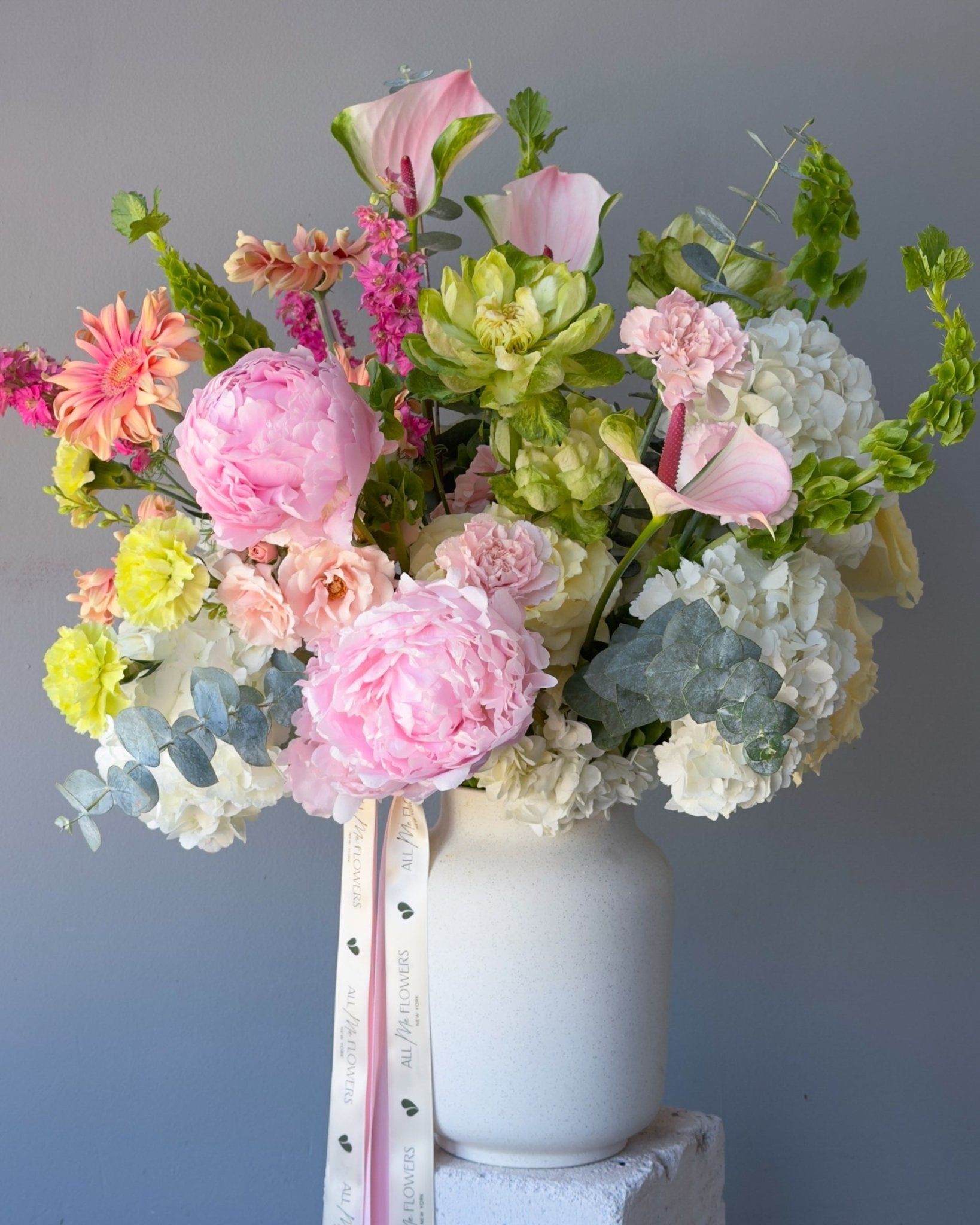 Vase Arrangement “Flourish” - peonies, garden roses, anthurium, seasonal flowers - All Me Flowers