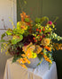 Vase Arrangement “Golden Harvest” - orchids, anthuriums, exotic seasonal flowers, vase included - All Me Flowers