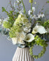 Vase Arrangement “Green Ivory” - roses, ranunculus, calla lilies, seasonal flowers, vase included - All Me Flowers