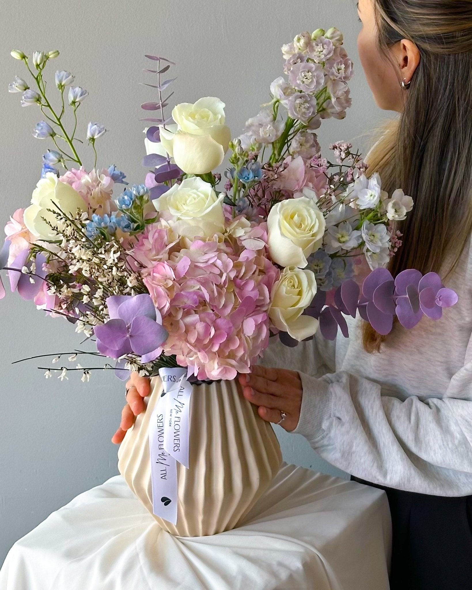 Vase Arrangement “Lavender Blush” - garden roses, seasonal flowers - All Me Flowers