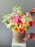 Vase Arrangement “Pastel Bloom” - garden roses, ranunculuses, seasonal flowers, vase included - All Me Flowers