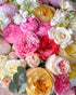 Vase Arrangement “Pastel Bloom” - garden roses, ranunculuses, seasonal flowers, vase included - All Me Flowers