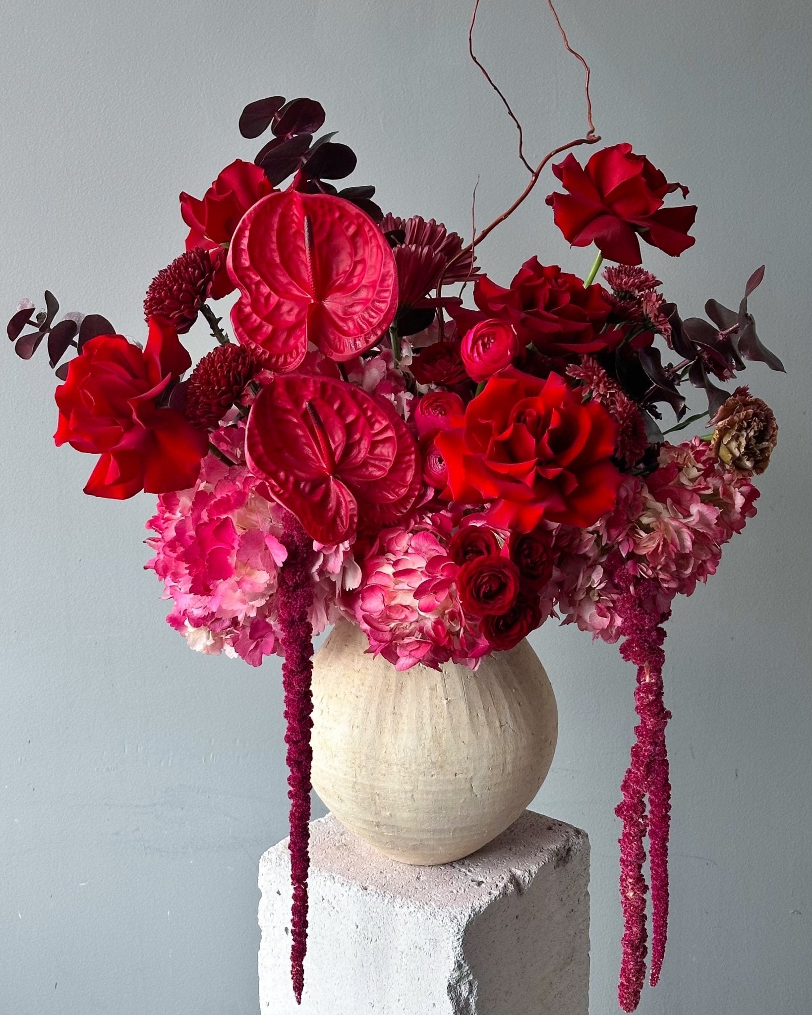 Vase Arrangement "Ruby" - roses, seasonal flowers, vase included - All Me Flowers