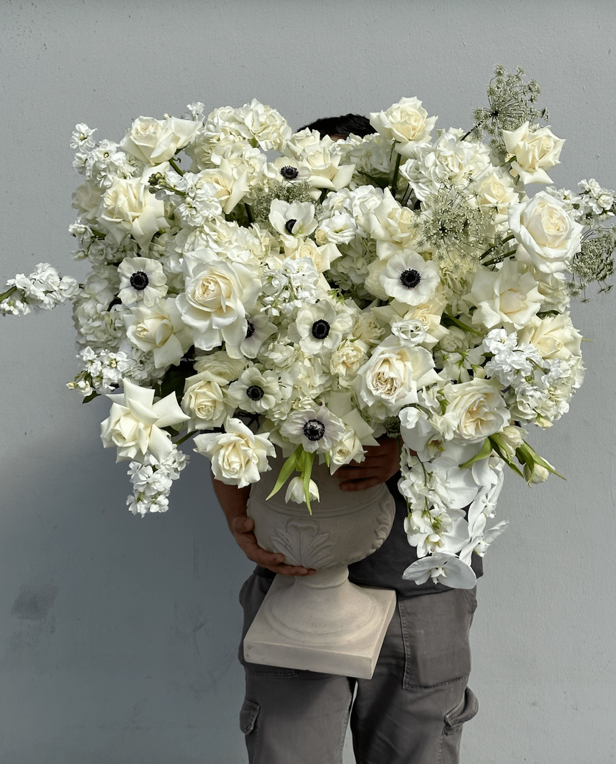 Vase Arrangement “Serene Aura” - orchids, roses, anemones, vase included - All Me Flowers