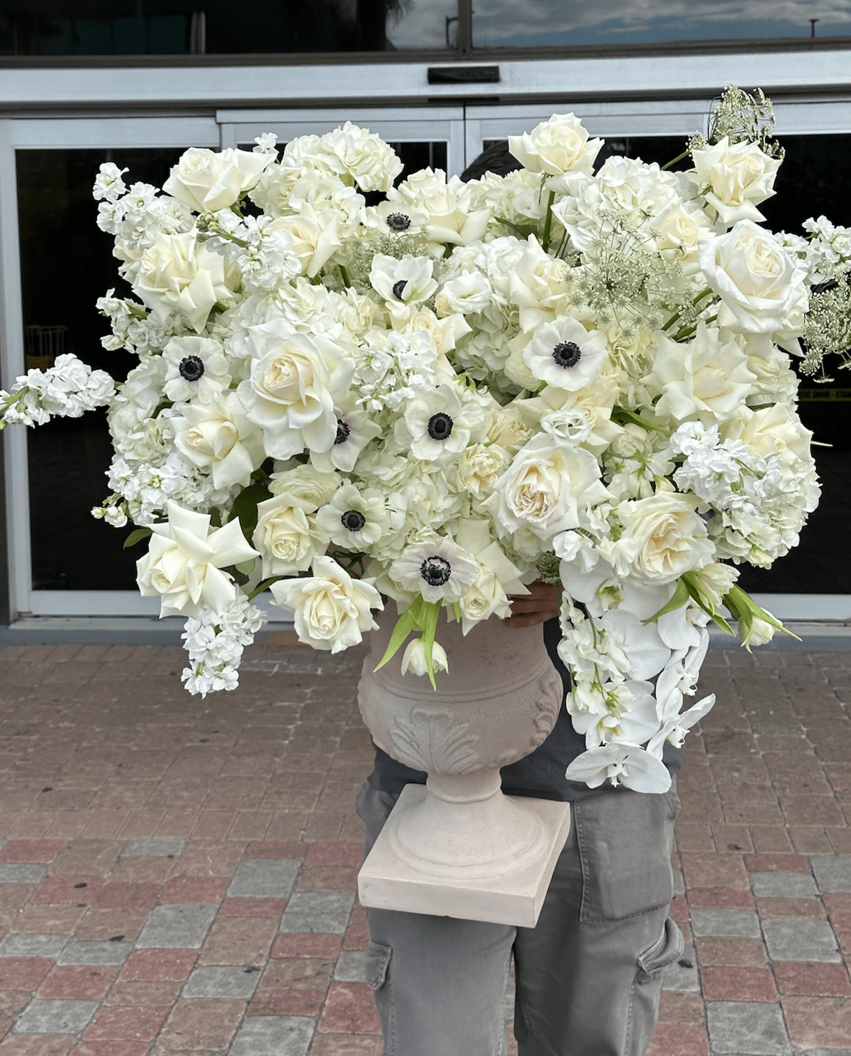 Vase Arrangement “Serene Aura” - orchids, roses, anemones, vase included - All Me Flowers