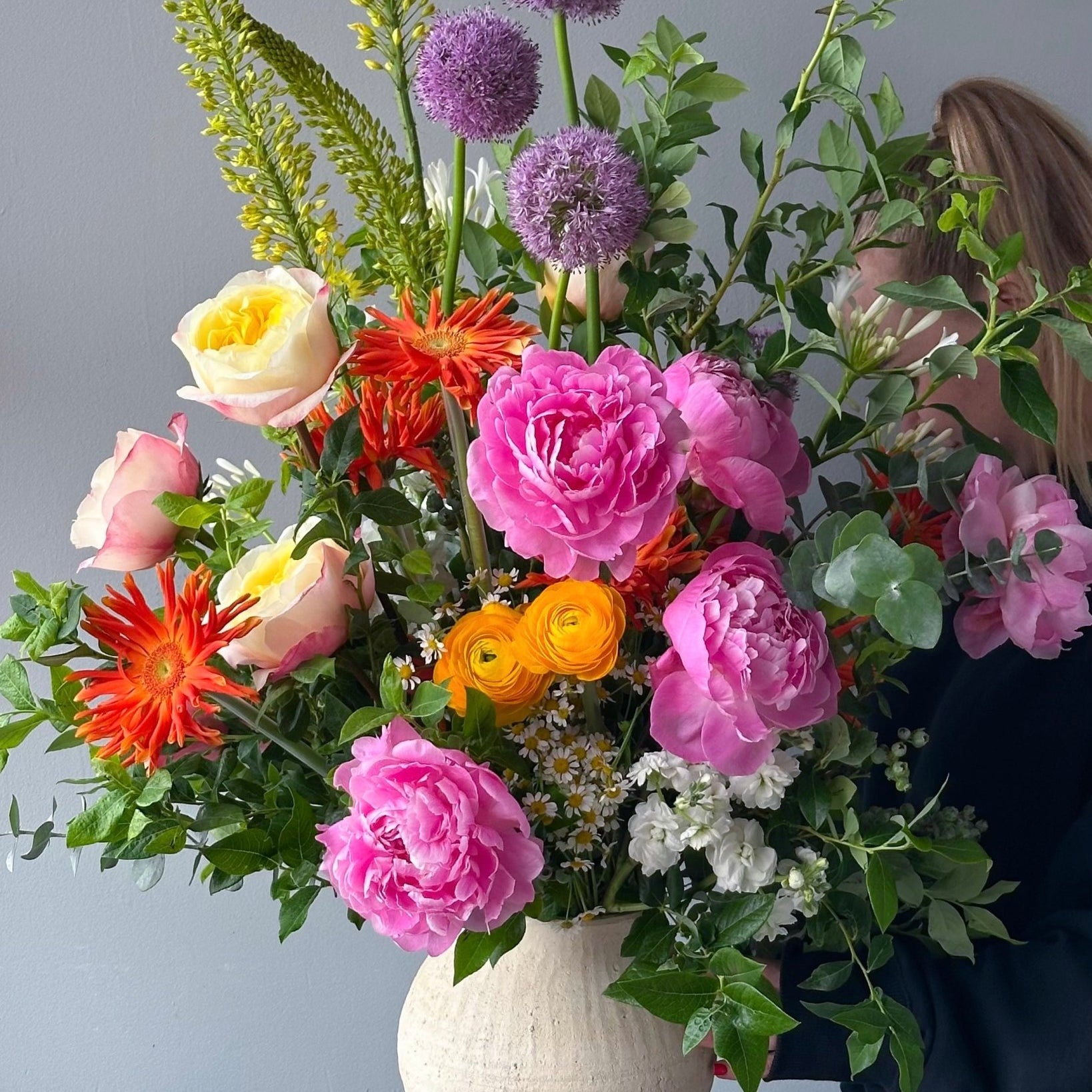 Vase Arrangement “Spring Sonata” - peonies, garden roses, seasonal flowers, vase included - All Me Flowers