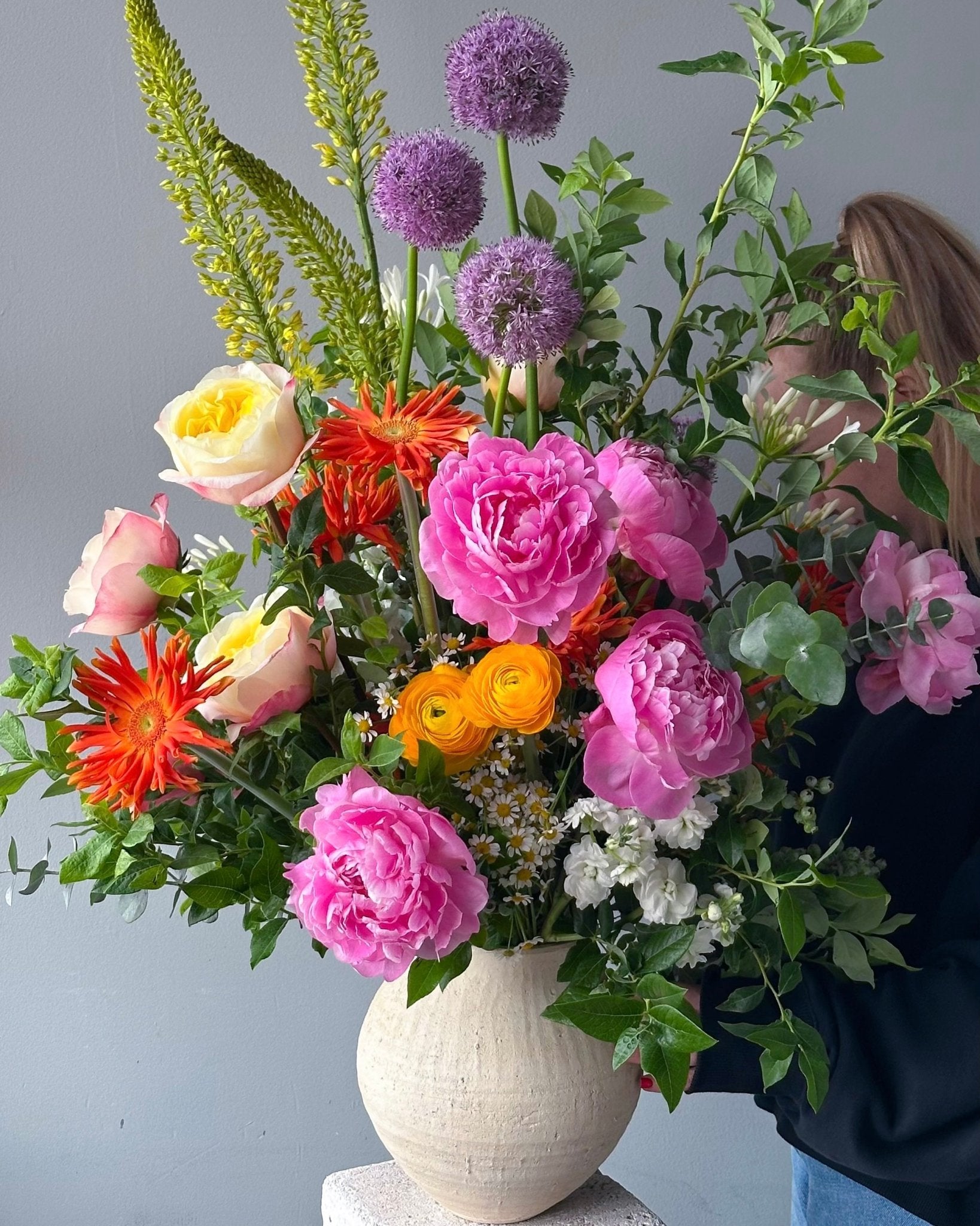Vase Arrangement “Spring Sonata” - peonies, garden roses, seasonal flowers, vase included - All Me Flowers