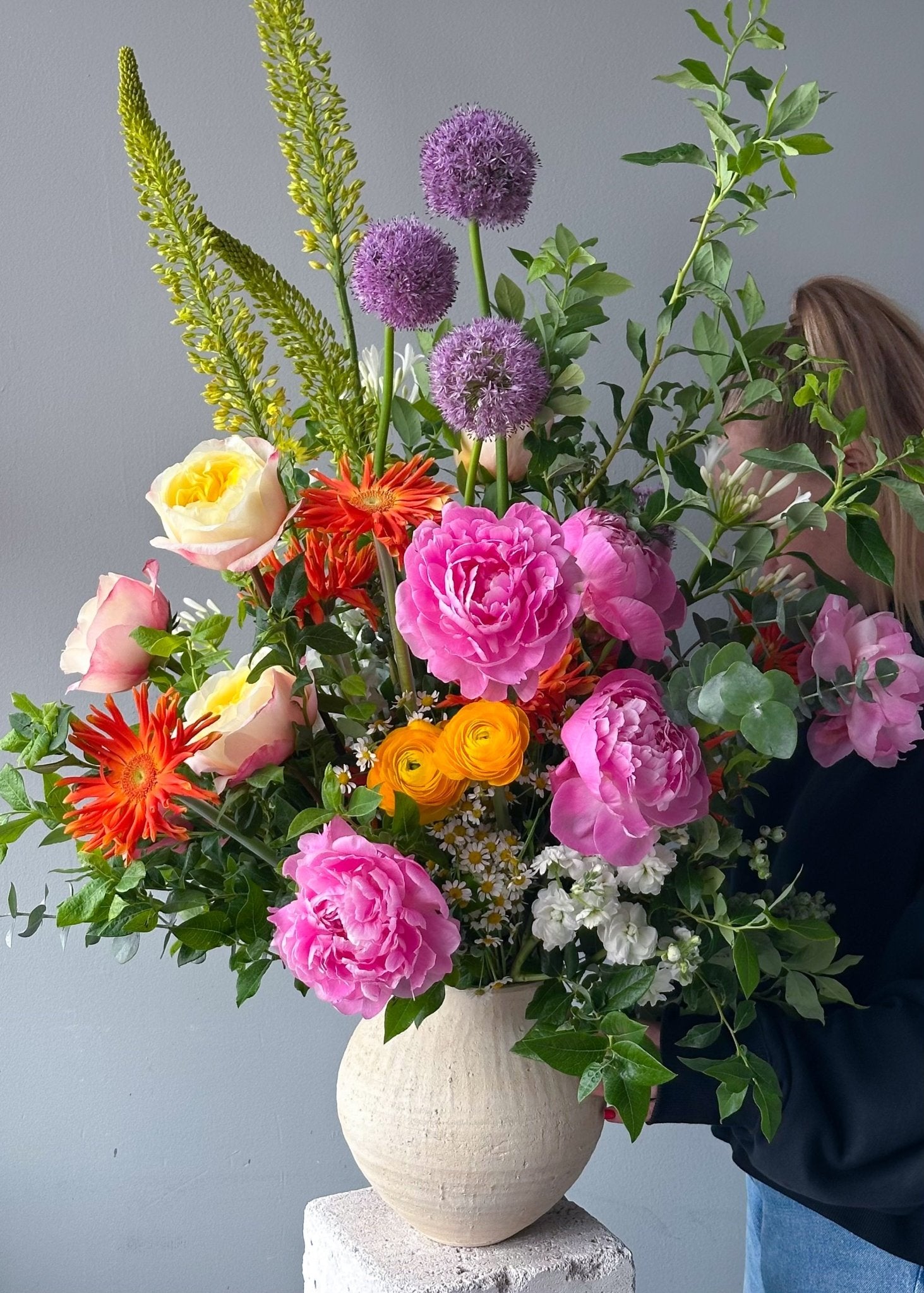 Vase Arrangement “Spring Sonata” - peonies, garden roses, seasonal flowers, vase included - All Me Flowers