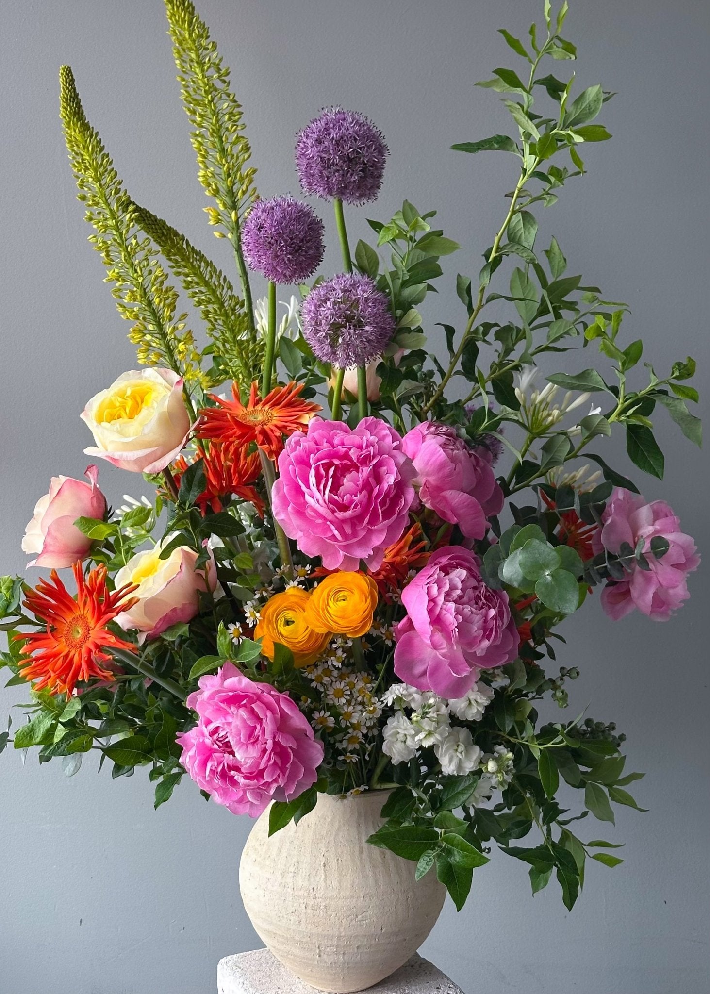 Vase Arrangement “Spring Sonata” - peonies, garden roses, seasonal flowers, vase included - All Me Flowers