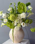 Vase Arrangement “Whisper” - roses, ranunculus, calla lilies, seasonal flowers, vase included - All Me Flowers