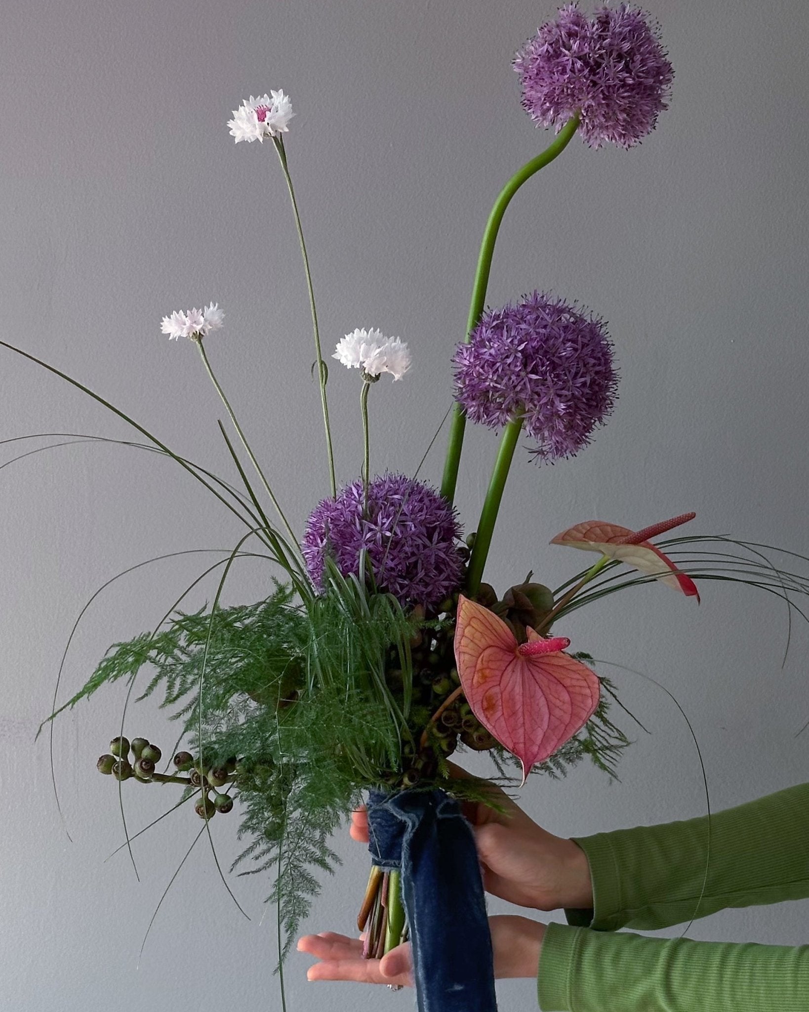 Wedding Bouquet “Wisteria” - allium, anthuriums, seasonal flowers - All Me Flowers