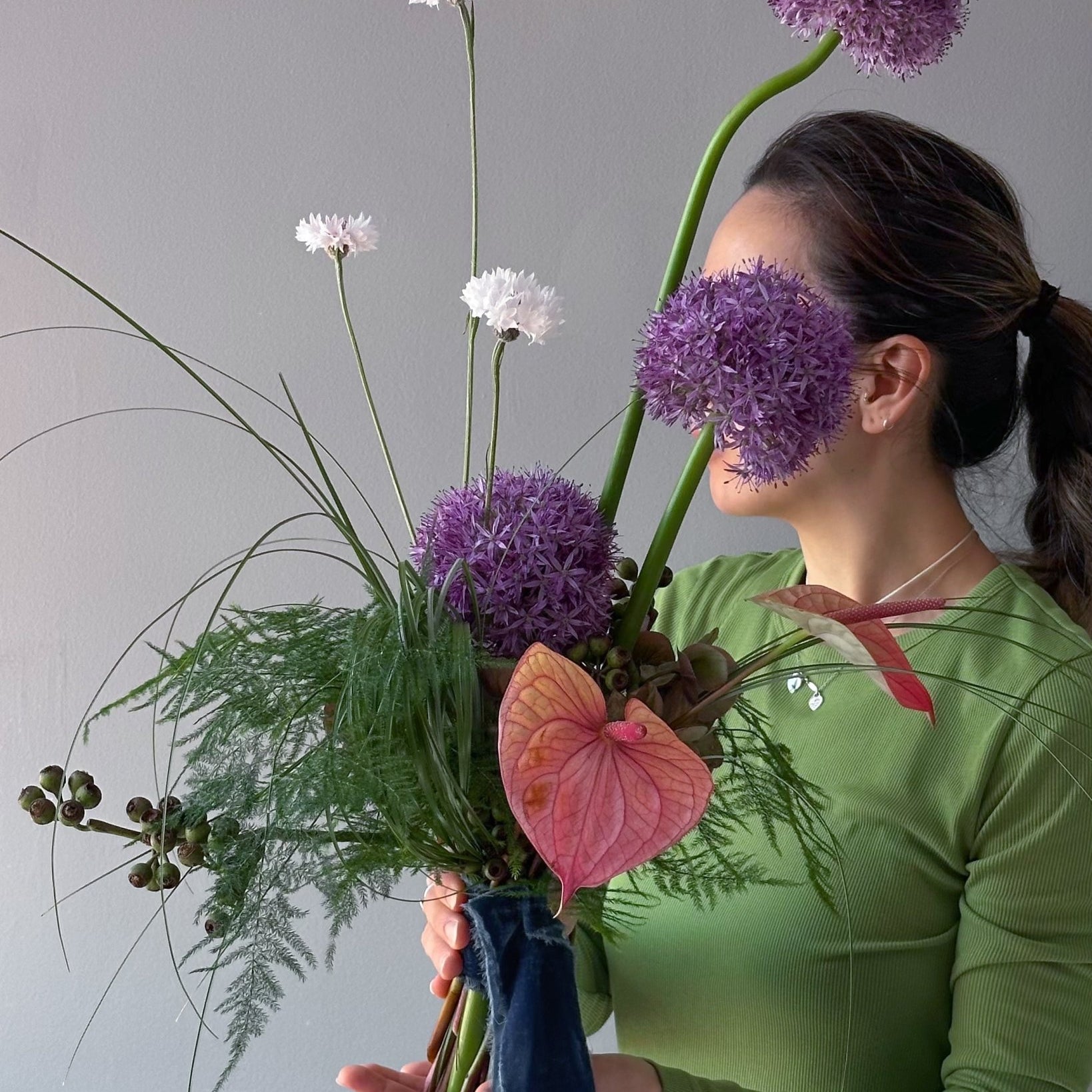 Wedding Bouquet “Wisteria” - allium, anthuriums, seasonal flowers - All Me Flowers